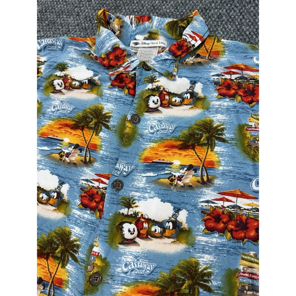 Disney Cruise Line Castaway Cay Men's Large Rayon Hawaiian Shirt Mickey Friends